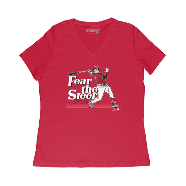 Spencer Steer: Fear the Steer Shirt, Cincinnati - MLBPA - BreakingT