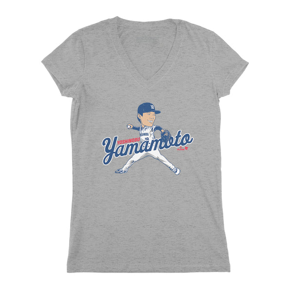 Yoshinobu Yamamoto: Caricature Shirt, LA - MLBPA Licensed - BreakingT